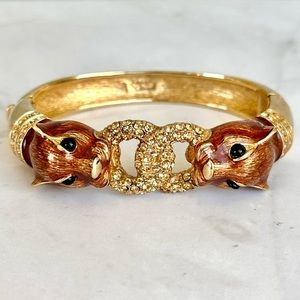 VINTAGE Ciner Cougar Hinged Bracelet Gold/Rhinestones